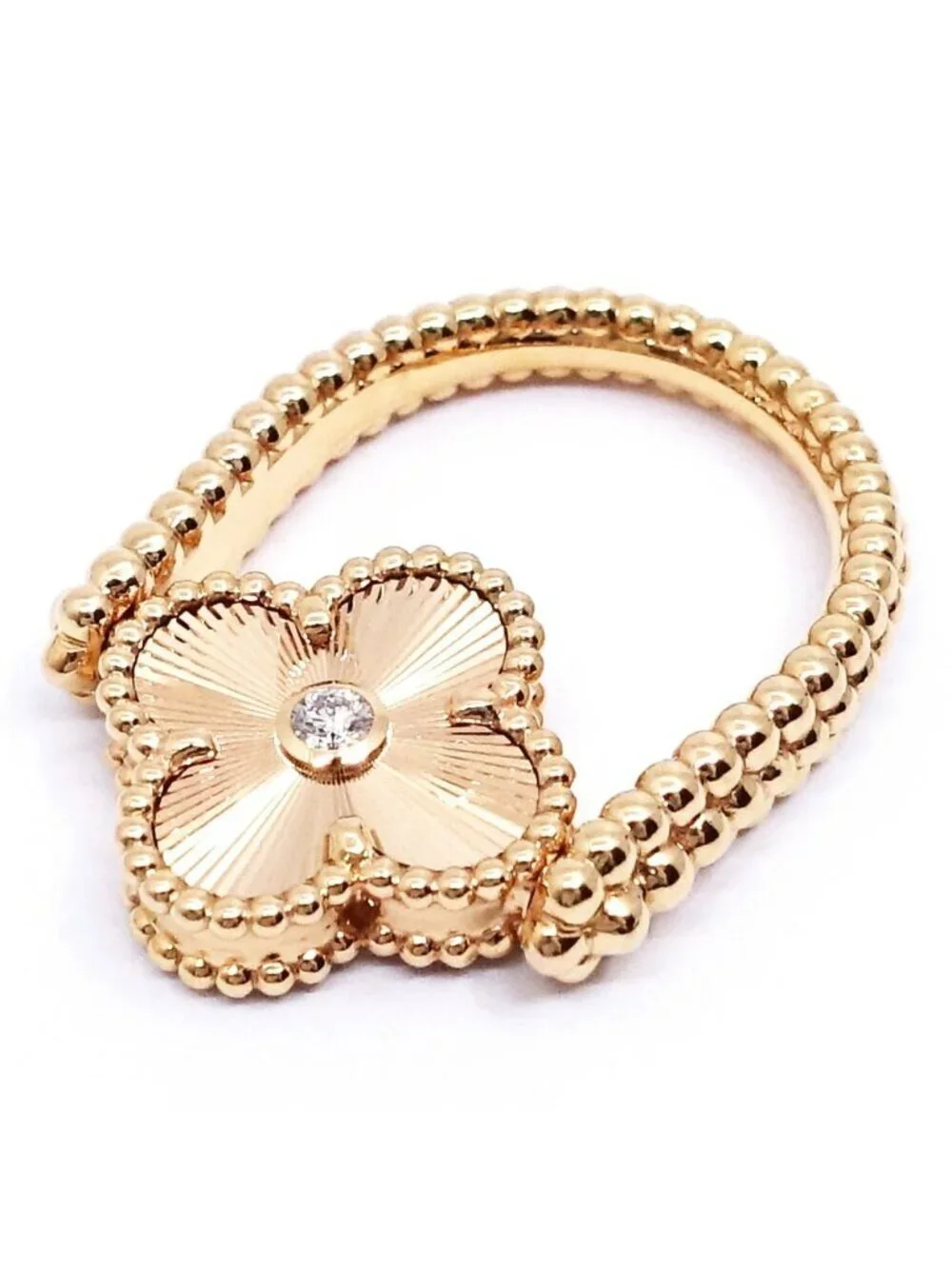 Van Cleef & Arpels 18K Pink Gold Vintage Alhambra Reversible Ring Guilloche
